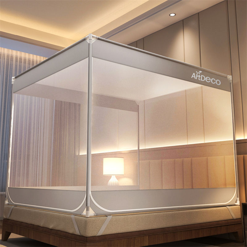 2024 New Mosquito Net for Home Bedroom Installation, Mongolian Yurt Style, for Children and Infants, Full Bottom, Anti-Fall, Three-Door, Encrypted Supply