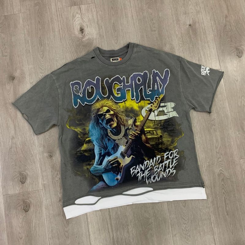 美潮RoughPlay短袖纯棉t恤圆领字母高街休闲宽松情侣字母跨境专供|undefined