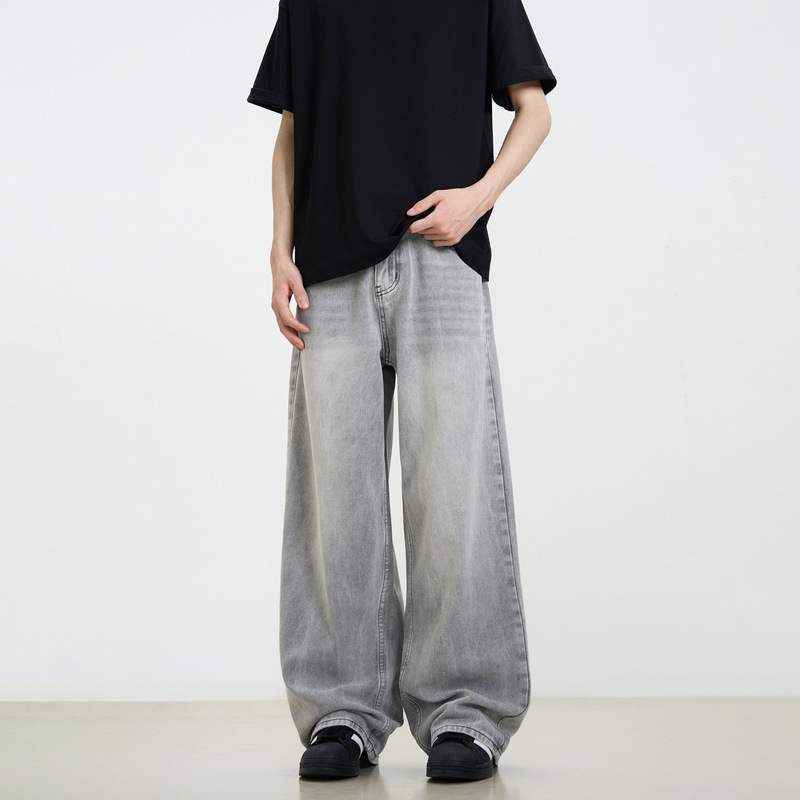 Cross-Border Spring and Autumn Retro Jeans Men's Spring and Autumn 2025 New Trendy Brand Loose Straight Casual Wide-Leg Long Pants