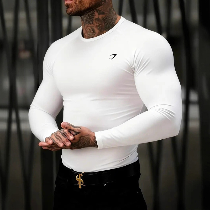 Gymshark New Running Sports Fitness Long-Sleeved Men's Elastic T-Shirt Tight Cycling Top Running Shark Gymshark New Running Sports Fitness Long-Sleeved Men's Elastic T-Shirt Tight Cycling Top Running Shark