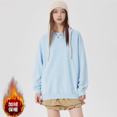 WOHOO韩系圆领卫衣定制女款2025秋新款潮牌百搭宽松套头情侣上衣