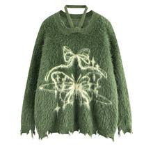 衣品男装小众款 蝴蝶仿水貂绒软糯红色圣诞挂脖毛衣女秋冬针织衫