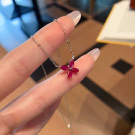 跨境亚马逊爆款天然红宝石项链s925吊坠小众高级感首饰3*5mm