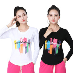 新作レディースカラフルプリント服広場ダンス衣装春夏tシャツダンス衣装ジャンプ体操スポーツウェア