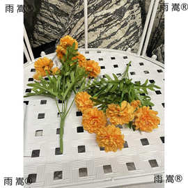 万寿菊仿真花束桔黄色圆菊绢花室内外摆放金钱菊花艺花瓶多层