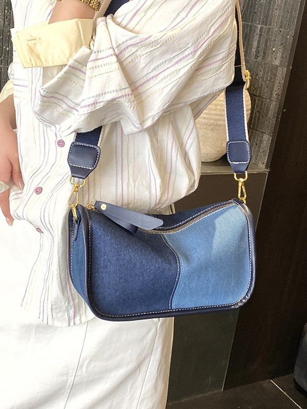 Casual retro denim bolso de hombro de color para mujeres nuevas moda transfronterizas de gran capacidad versátil mochila de viaje