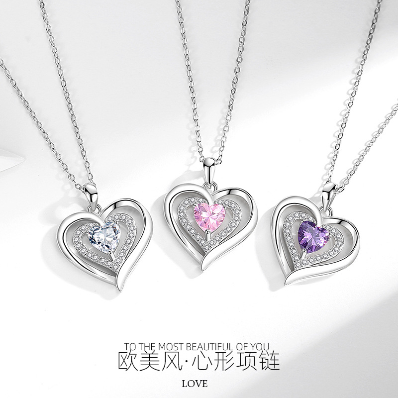 Nueva s925 Collar de plata europea y americana transfronteriza Amazon joyería moda diseño colgante melocotón corazón collar femenino