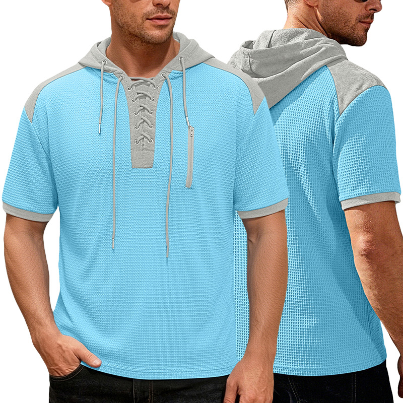 Amazon camisa europea y americana con capuchón de manga corta TK Henry camiseta europea correa de correa de correa de correa de comercio exterior camiseta deportiva casual hombre