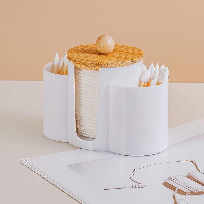 Three-in-one cosmetic cotton storage box beauty cotton makeup remover cotton desktop finishing cotton swab toothpick floss powder puff storage box