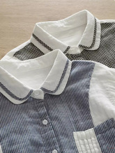 婴儿棉纱衬衫 2024春季新款 减龄宽松长袖上衣女拼色格子条纹衬衣