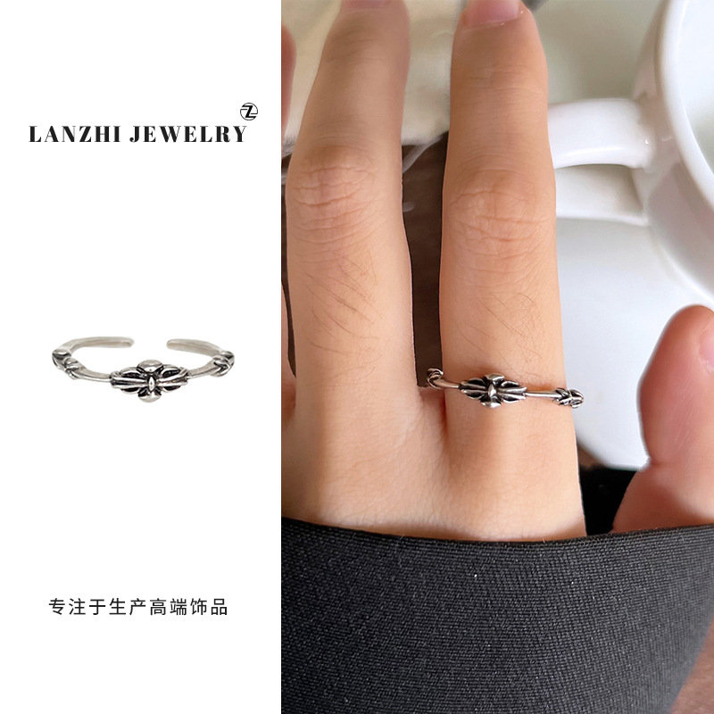 Lan Zhi 925 anillo de plata esterlina personalidad punk exagerado diseño joyería hip hop anillo abierto no desvanecimiento nicho