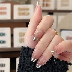 Yiyi Dance French Mirror Wear Nails Short French Cheek Mirror Gold Powder Beauty Nails Finished Amazon Batch