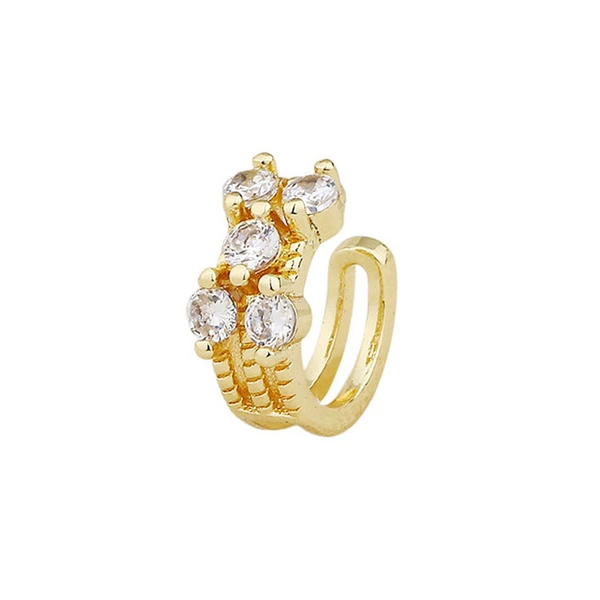 Golden earrings with zircon, ear clips