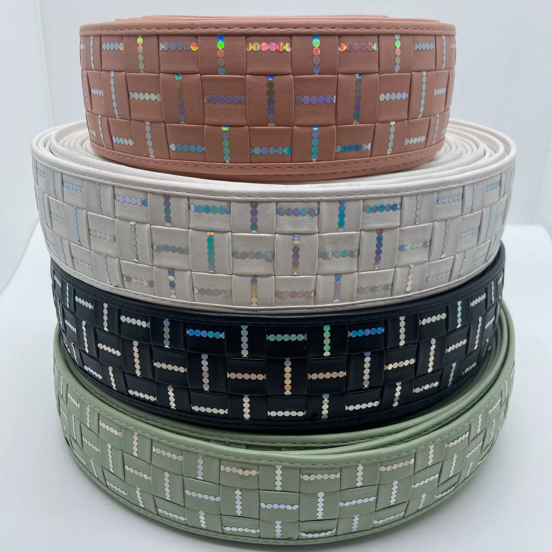 PU Кожаная поперечная тканая лента с блестками 5,7 см сандалии сандалии с поясом аксессуары 4 цвета