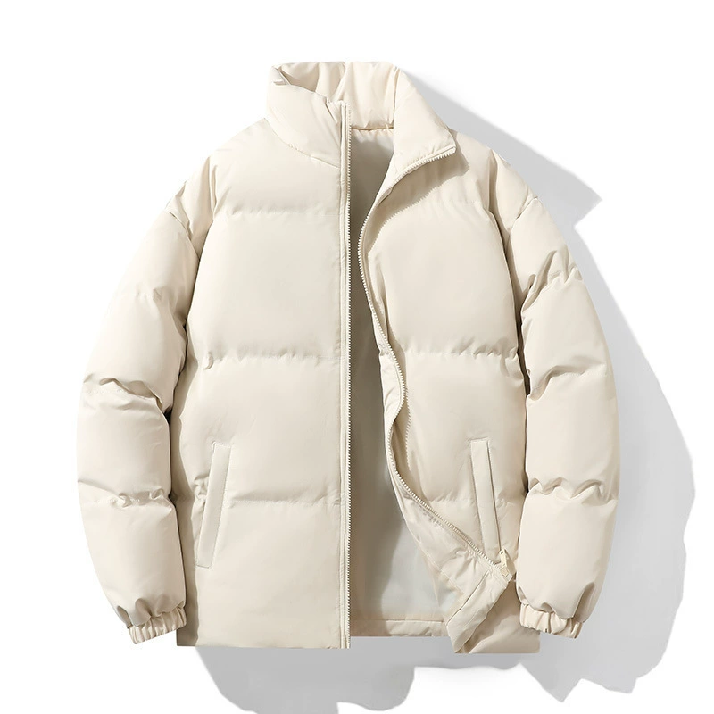 Зимняя хлопчатобумажная одежда мужская толстая хлопчатобумажная одежда мужская пара приливных брендов с вертикальным вырезом хлебная одежда сплошной цвет свободного хлопкового пальто большого размера мужская