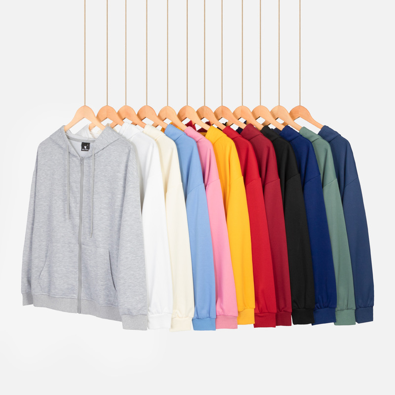 Spring and Autum Hooded Zipper Cardigan Sweatshirt Off-Shoulder Long-Sleeved Pure Color Xiyin Cross-Border Temu Loose Version