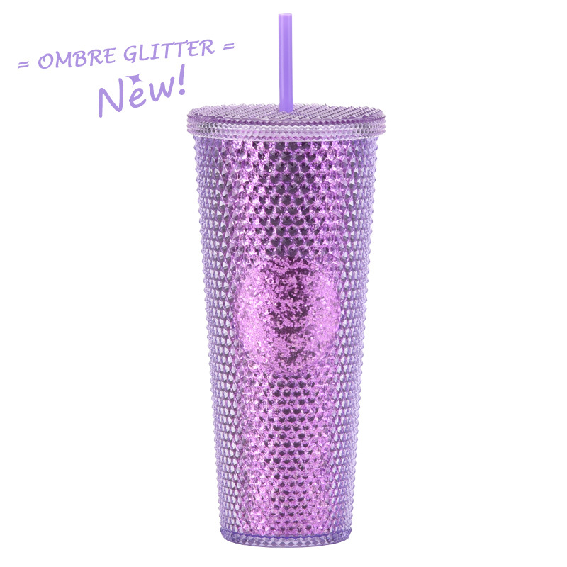 Suministro directo de fábrica de doble capa de paja de plástico taza de gran capacidad creativa 710ml taza Durian taza de mano portátil taza de diamante