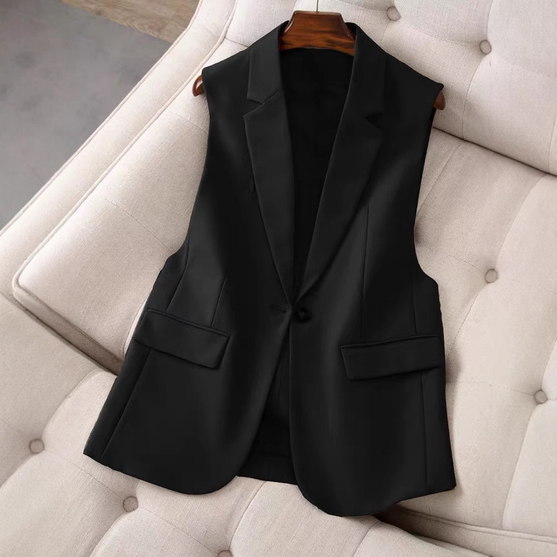 2025 Explosions New Suit Vest Women's Outer Wearing Western Style Spring and Autumn Casual Cardigan Fashion Black Mid-length Jacket