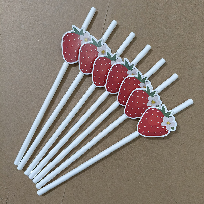 Frutas spot transfronterizas tarjeta de fresa paja desechable de grado alimenticio postre decoración papel paja