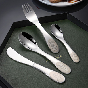 Pintong 304 Stainless Steel Children's Western-Style Cutlery Four-Piece Set with Thickened Laser Cartoon Handles