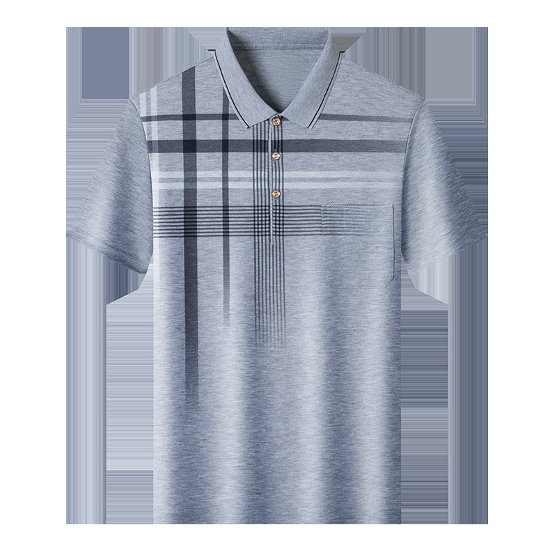 Verano de los hombres nueva camiseta de manga corta rayas verticales hielo seda luz sentido media manga Polo papá desgaste deportes Top ropa de hombre