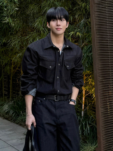 MYQ retro style handsome lapel jacket men's autumn loose casual shirt coat Korean commuting wear