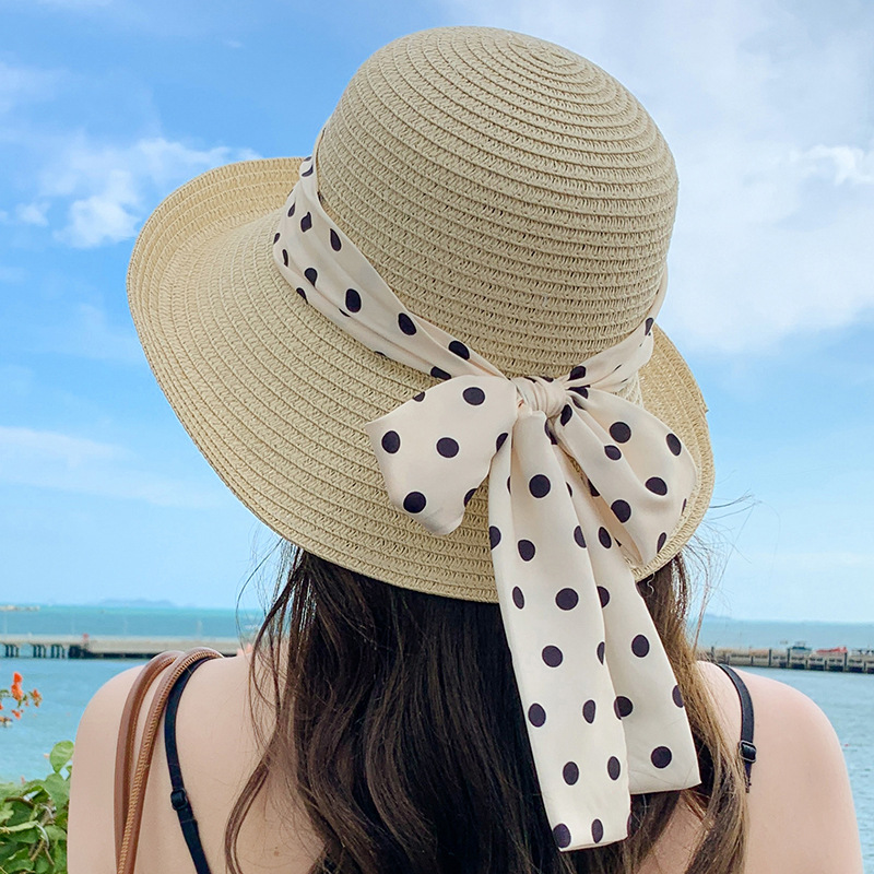 Children's Straw Hat With Wave Dot Pattern For Summer Sunshade_voghion.com