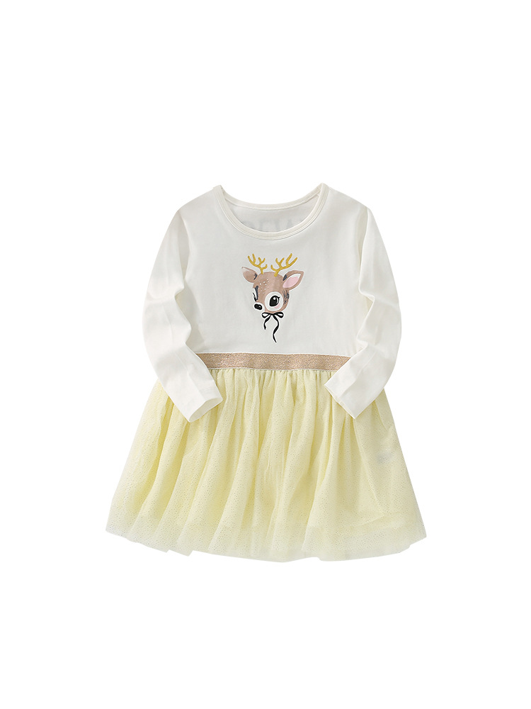 Malwee transfronterizo vestido de princesa de niña otoño y invierno nuevo estilo europeo y americano de niños de cuello redondo de manga larga lindos vestidos de impresión