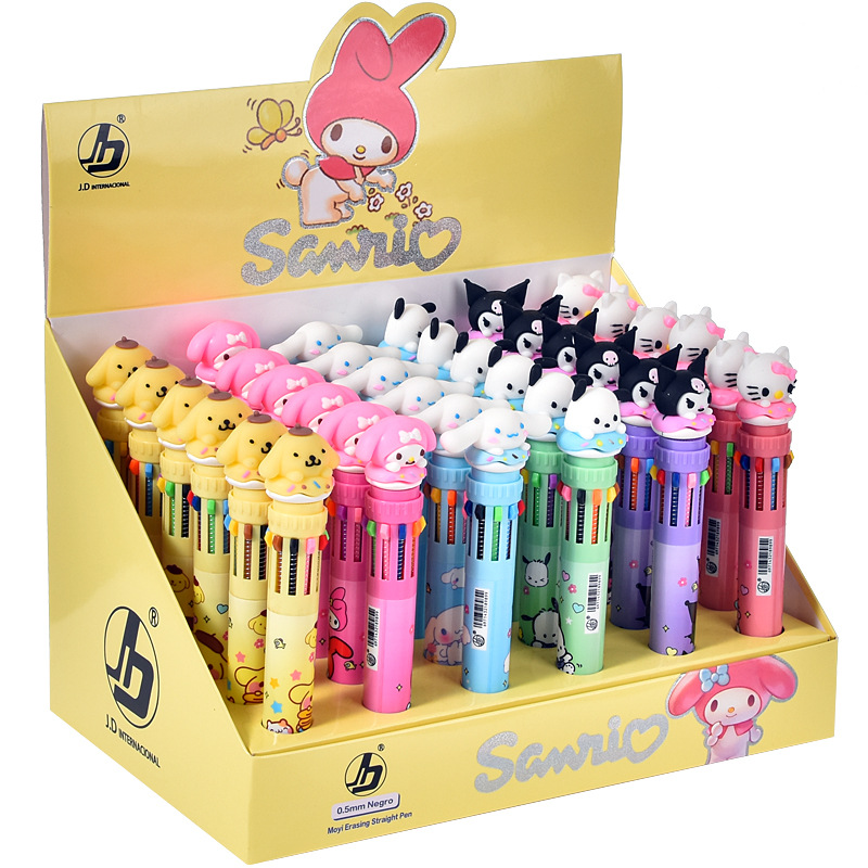 三丽鸥甜圈系列按动笔10色圆珠笔可爱十色手账笔多色笔展示盒装