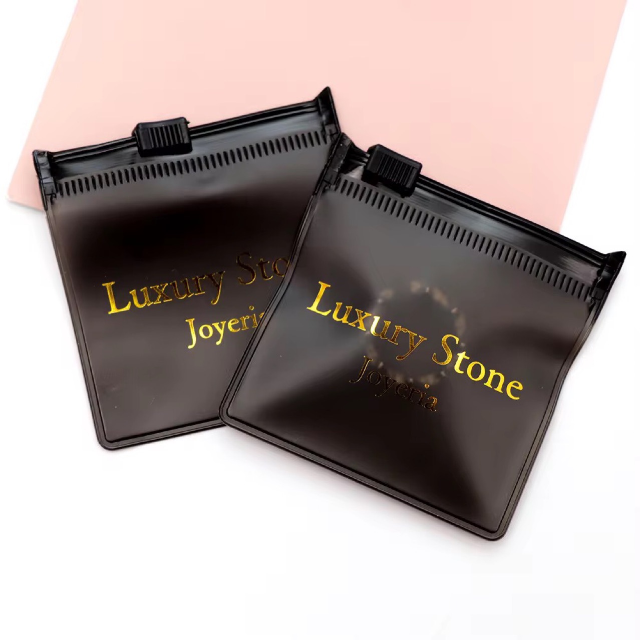 批发黑色pvc烫金logo饰品收纳包装袋eva磨砂拉链袋首饰戒指配件袋
