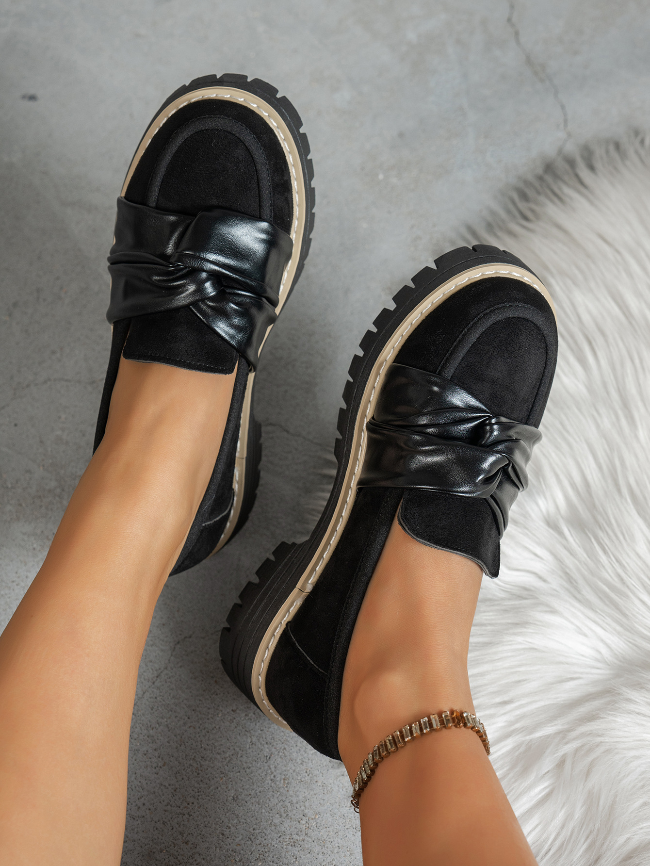 Damen Plateau Loafer Im Britischen Stil Elegante Halbschuhe_voghion.com