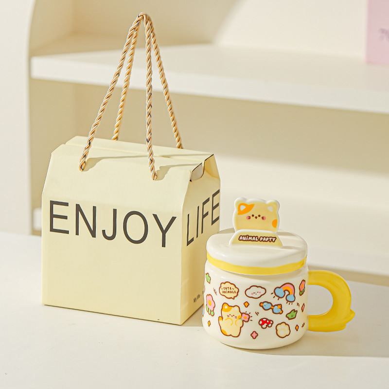 Linda caricatura linda mascota graffiti taza de animales oficina taza de agua de alto valor soporte para teléfono móvil taza de cerámica para estudiantes