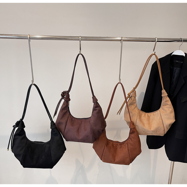 Korean Style Suede Crossbody Bag For Women, New Retro Minimalist Hobo Bag, High-End Commuter Underarm Bag - Thumbnail 4