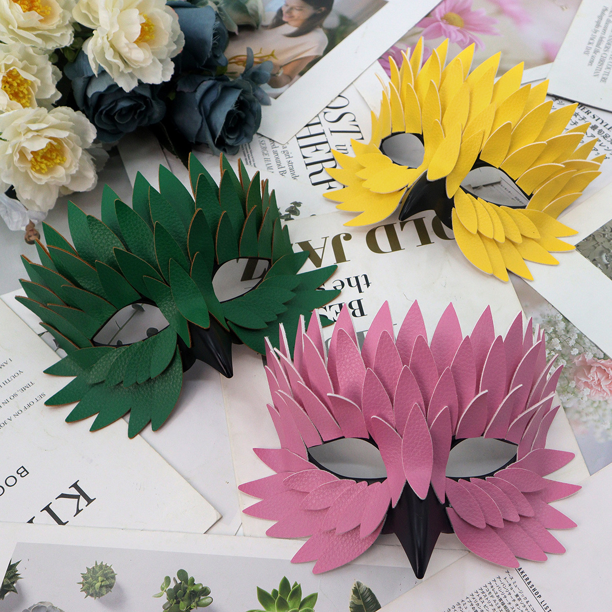 Transfronterizo exclusivo para Halloween nueva exquisita máscara de pico de pájaro, baile de maquillaje, mitad cara negra, búho de alto nivel, máscara de ojos