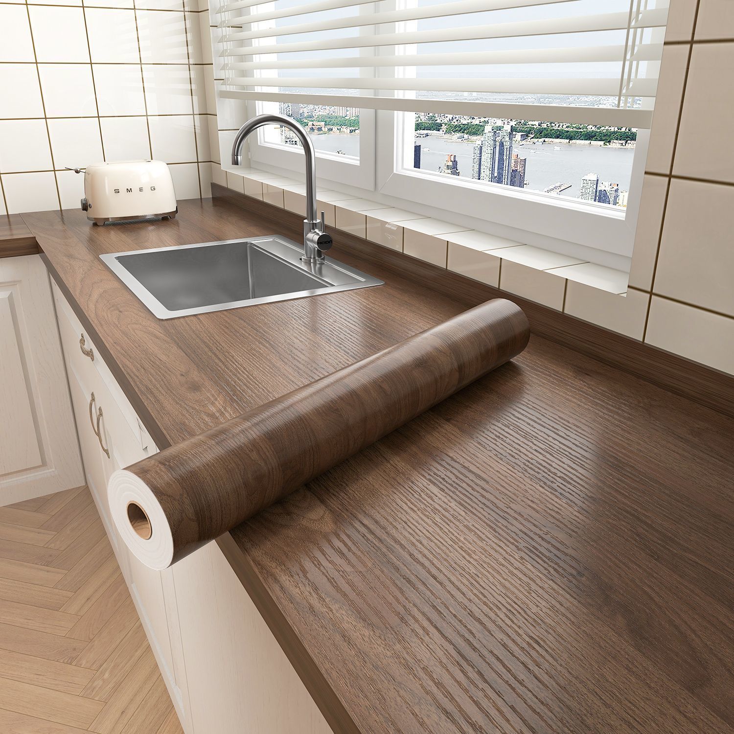 Kitchen Countertop Renovation Oil-Proof Sticker Wood Grain Stove Film Self-Adhesive High Temperature Resistant Cabinet Thickeneded Waterproof Wallpaper