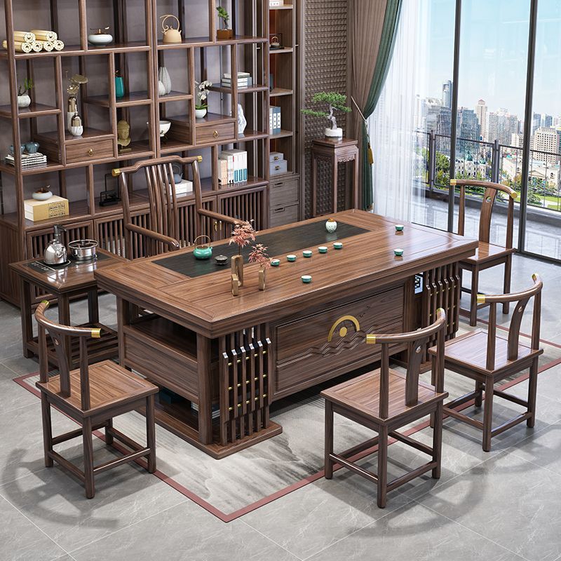 Chinese Solid Wood Tea Table Company Office Home Thick Moral Storage Tea Table Stone Plate Tea Table Set Manufacturer