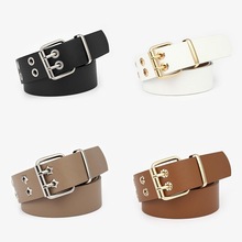 欧美爆款时尚朋克风双排气眼镂空装饰宽腰带女士个性ins风皮带女