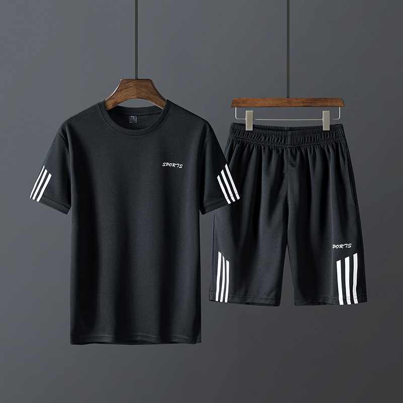 Set de mangas cortas de verano para hombres delgado acondicionamiento rápido ropa de secado hombre juego deportivo casual pantalones cortos sueltos dos piezas para correr