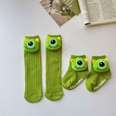兒童襪子ins嬰幼兒雙針長筒襪 服飾搭配可愛綠色怪獸襪小腿襪