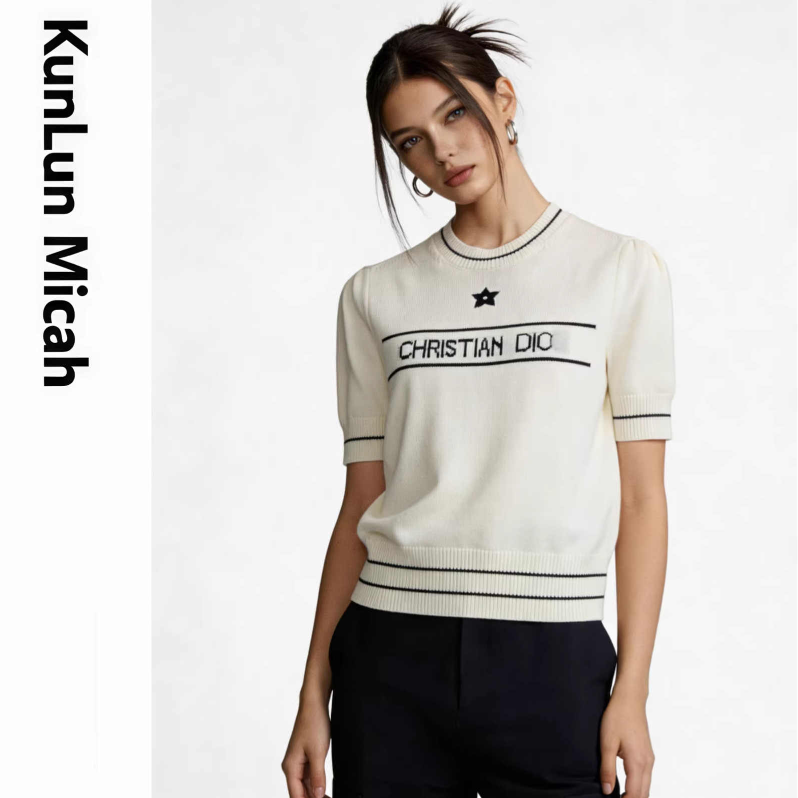 High-Quality D Di+ Summer Tops, Nanyou High-End Women's Clothing, Elegant Wool Short-Sleeve Knitwear with a Chanel-Inspired Sophisticated Feel