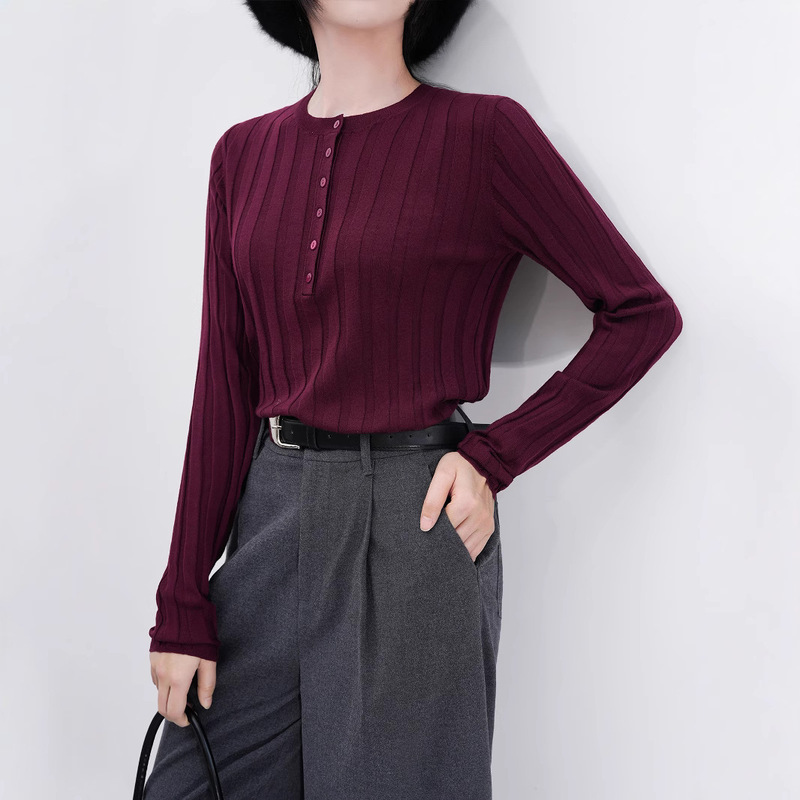 Xiaohe with 100% Merino Sweater Women's Autumn and Winter Ancara Red Base Knitted Sweater Slim Fit Slim Sweater