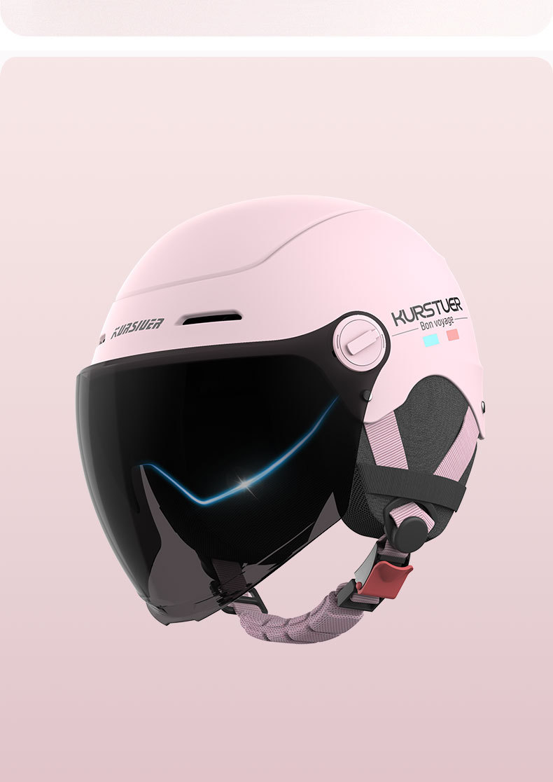 3C Certified Electric Vehicle Motorcycle Helmet for Women, Double-Layer Summer Breathable Sun Protection Electric Scooter Half Helmet with Colorful Mirror