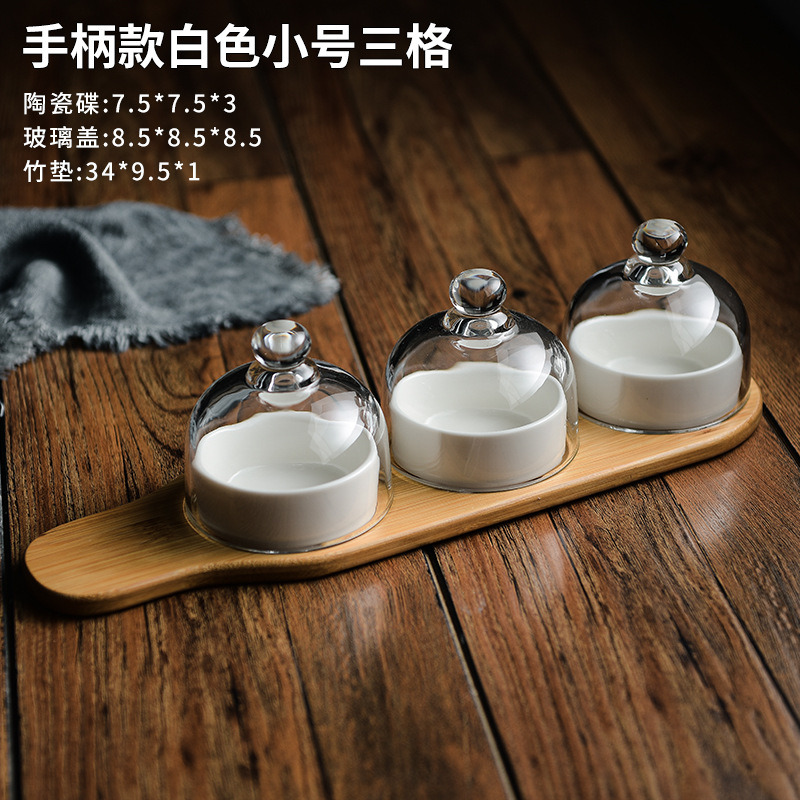 Plato de bocadillos de cerámica creativo con cubierta de vidrio, té de la tarde, postre, tazón de horneado, plato de refrigerio casero, plato de fruta seca