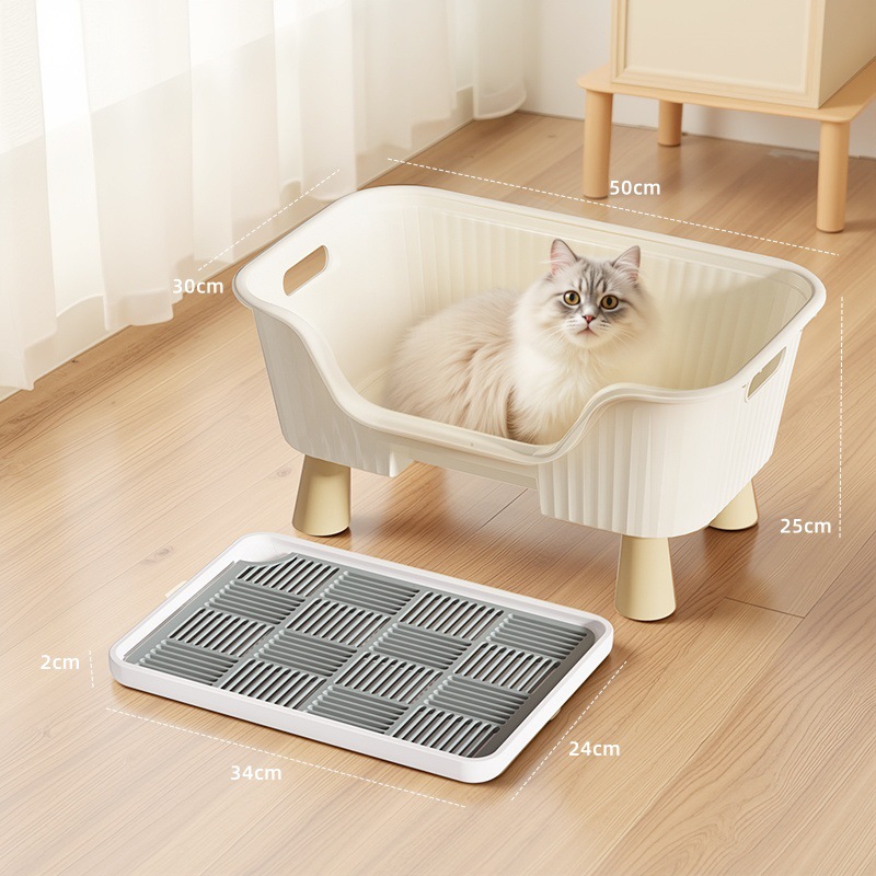 높이 증가 고양이 모래 매트가 있는 대형 황백색