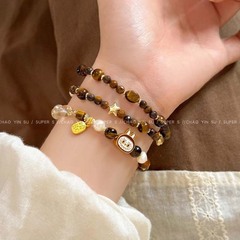 Labubu 天然虎目石イエロータワークリスタルラブブブレスレットビーズ女性の新しい中国風のダブルサークル幸運と富のブレスレット