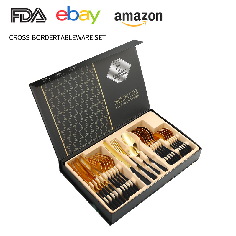 Juego de vajilla de acero inoxidable de Amazon transfronterizo 1010 Cuchillos, tenedores y cucharas de comida occidental Juego de 24 piezas Cuchillos y cucharas de bistec