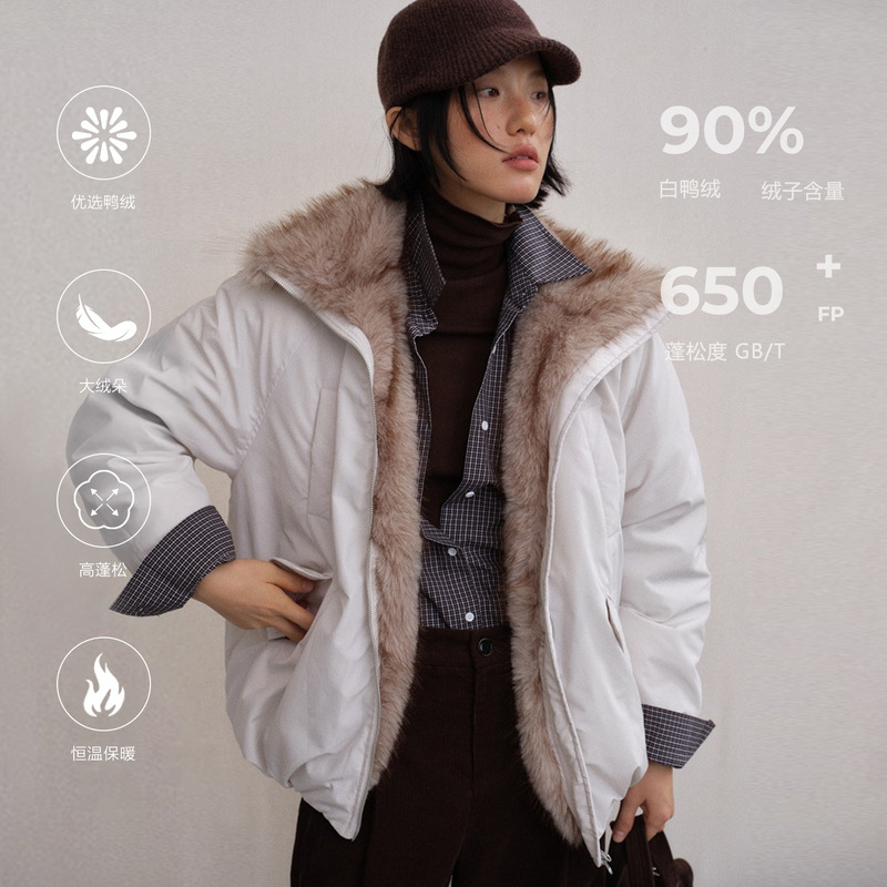 Unity Mode 90 White Duck down Parka Women's Winter Retro Casual Fur Collar Jacket Top 530033