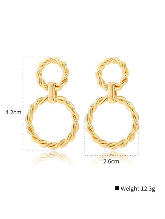 Vintage Geometric Copper-plated Twist Double Circle Earrings Wholesale display picture 1