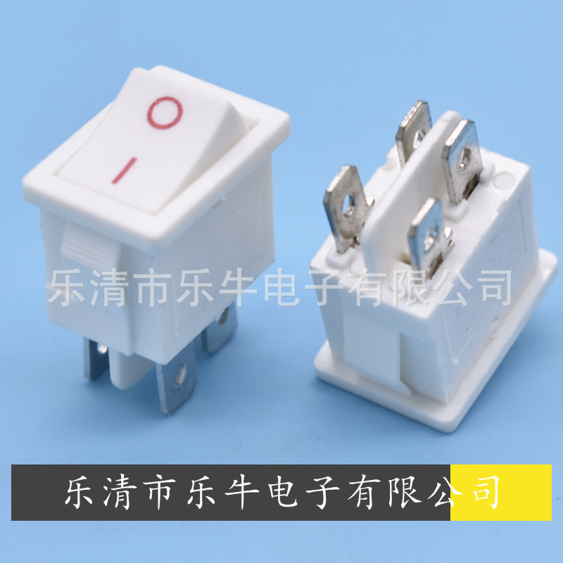 白色船型开关 KCD1-104 15*21mm4脚全白翘板开关 4脚白色电源开关