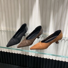 尖头高跟鞋单鞋女2025新款鞋子秋季女鞋浅口黑色低跟一脚蹬工作鞋